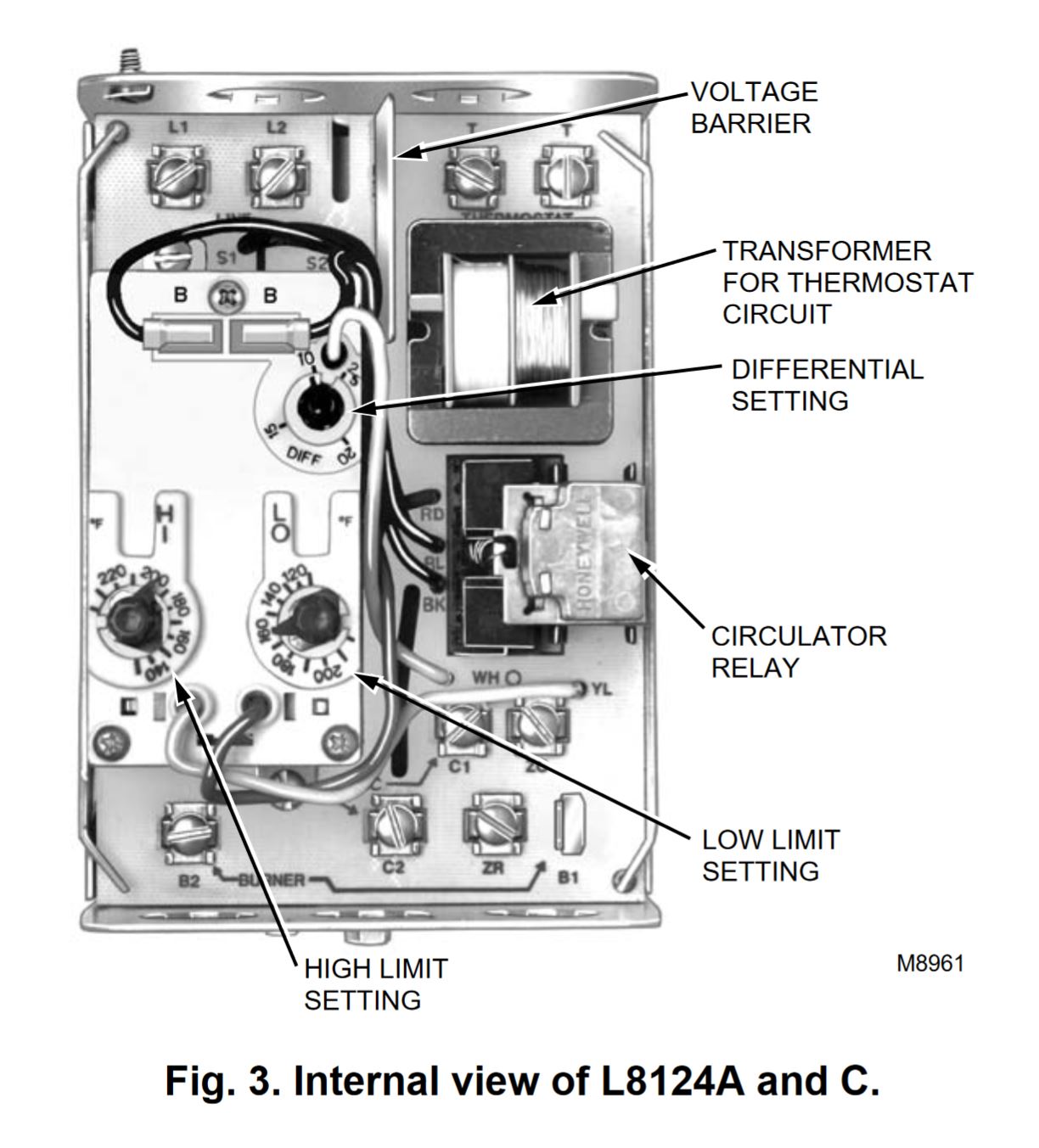 (Price/Each)Honeywell L8124C1003 Triple Aquastat Relay, 120V Burner Control, Horizontal Mount Less Well