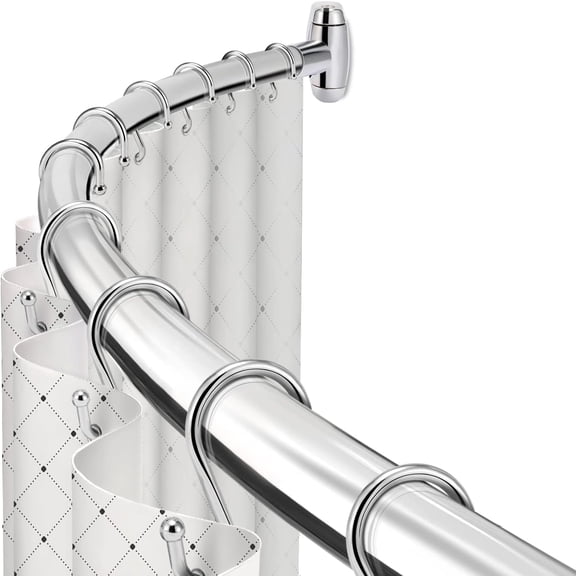 Curved Shower Curtain Rod,  Round Shower Curtain Rod 48 to 72 Inches Adjustable, Rounded Bowed Stainless Steel Shower Rods for Bathroom, Bathtub, More Shower Space, Chrome, Need to Drill