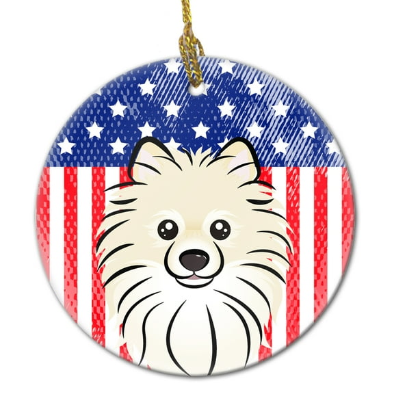 American Flag and Pomeranian Ceramic Ornament