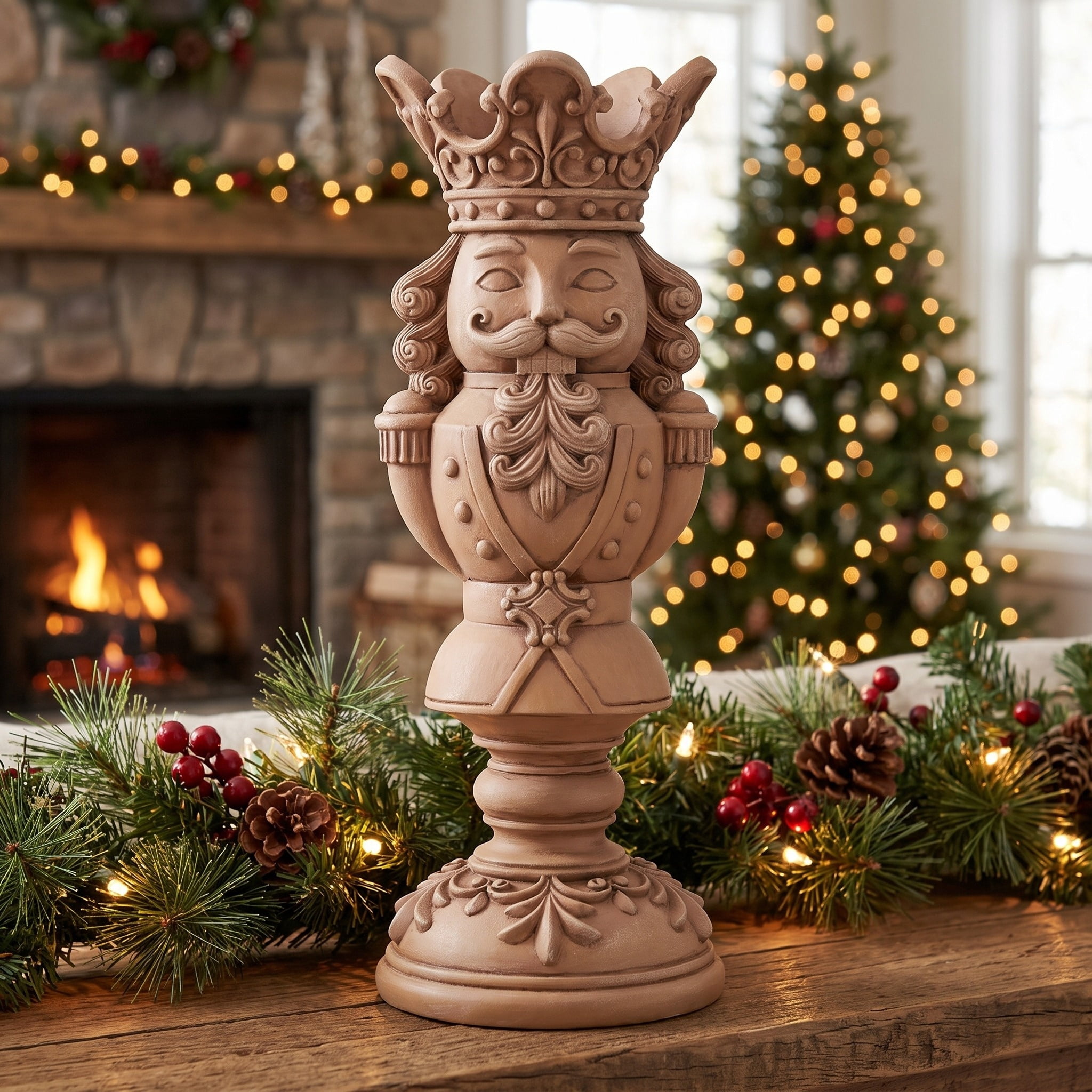 Brown Polyresin Nutcracker Christmas Pillar Candle Holder, 12", by Holiday Time