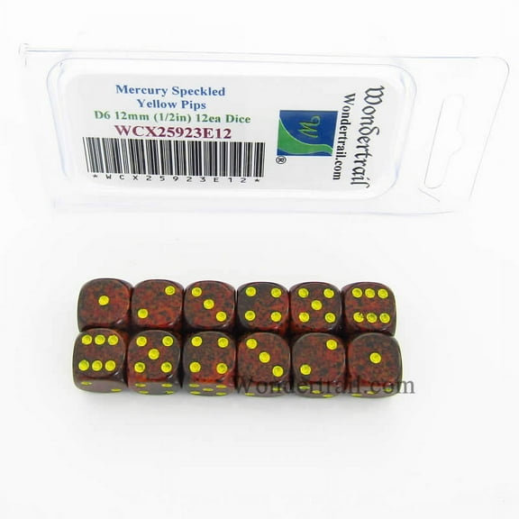 Mercury Speckled Dice with Yellow Pips D6 12mm (1/2in) Pack of 12 Wondertrail
