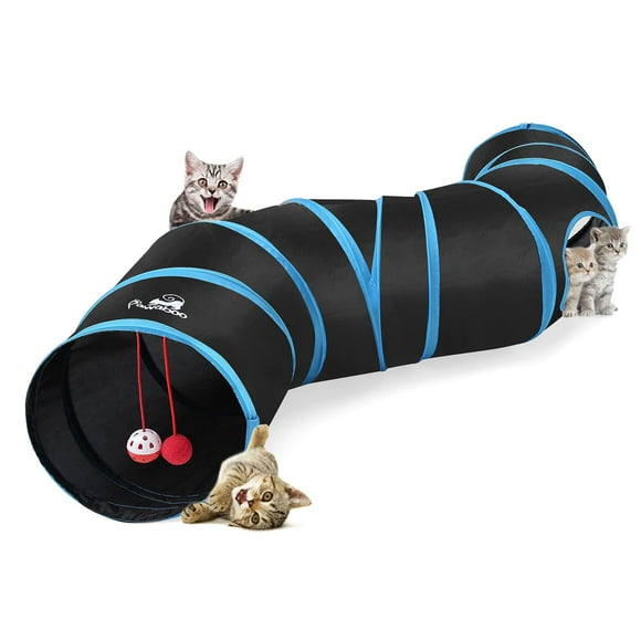 Túnel para Gatos Pawaboo en Forma de S 25x97 cm con Pelotas Azul