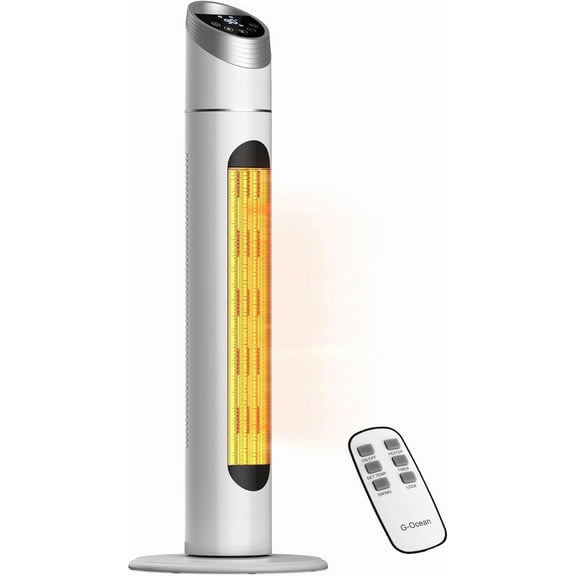 Space Heater for Indoor Use, 34" Space Heater for Large Room, 1500W Tower Heater with Remote, Adjustable Thermostat, 12H Timer, 70° Oscillation, Overheat & Tip-Over Protection