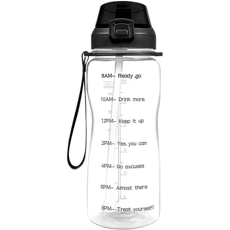 

Half Gallon/64oz Motivational Water Bottle with Time Marker & Straw Leakproof BPA Free Water Jug Ensure You Drink Enough Water Daily for Fitness Gym and Outdoor Sports