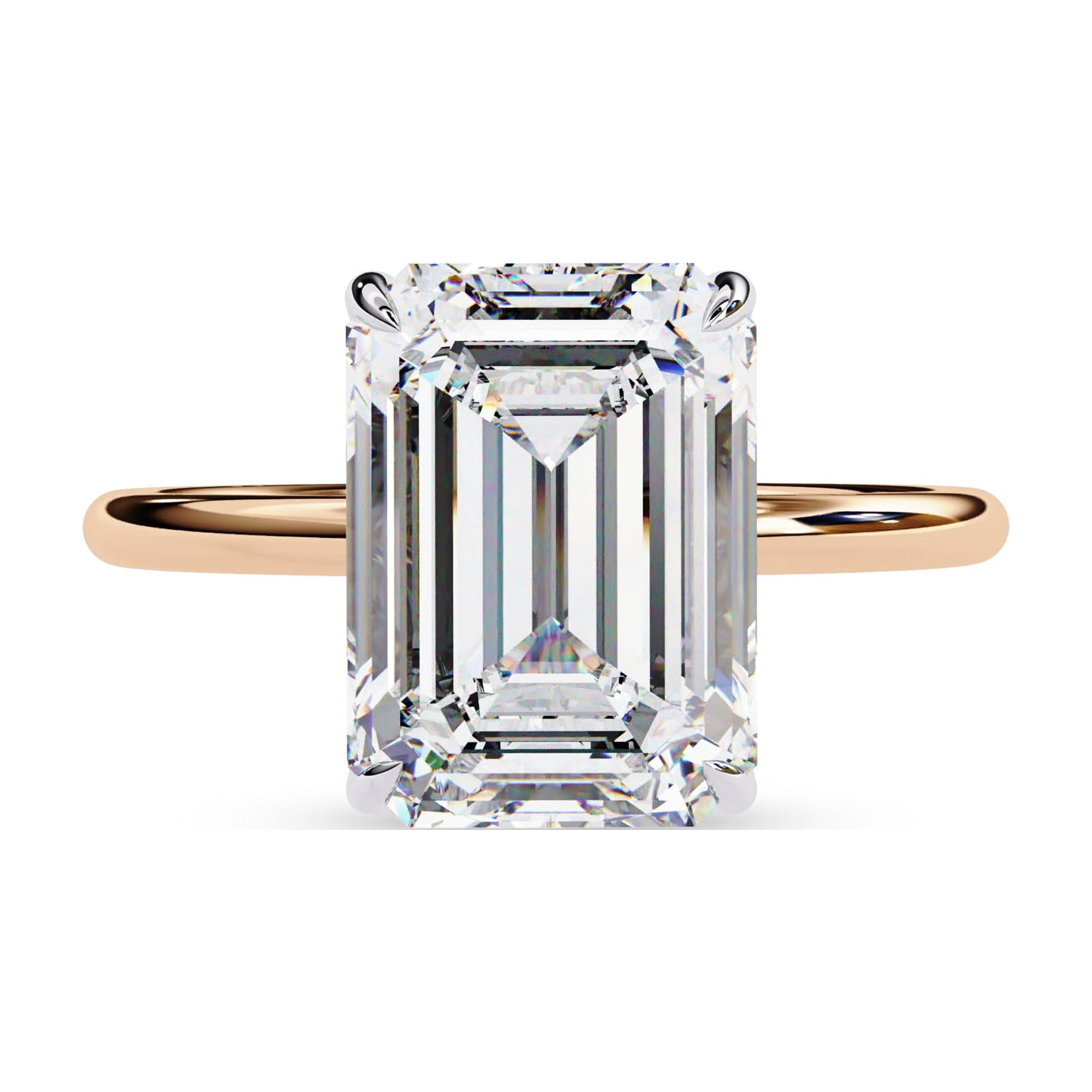 AFFY Solitaire Engagement Rings For Women, Center 9x7mm Emerald Cut Lab Created Moissanite Wedding Anniversary Ring in 10K Solid Rose Gold Size-10
