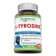 Pure Naturals L-Tyrosine 500 Mg 360 Capsules, Supports Healthy Glandular Function, Support Brain Health & Mental Alertness, Promotes Stress Relief