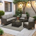 thumbnail image 2 of ODELIO 4‑Piece All‑Weather Wicker Patio Furniture Set, Outdoor Conversation Set with LED Lighted Coffee Table, Dark gray Cushions for Backyard Porch Garden, 2 of 9