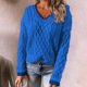 thumbnail image 2 of Suéter de manga larga con cuello en V de línea de color sólido de patchwork informal para mujer Blusa Fridja  hjk2131, 2 of 5