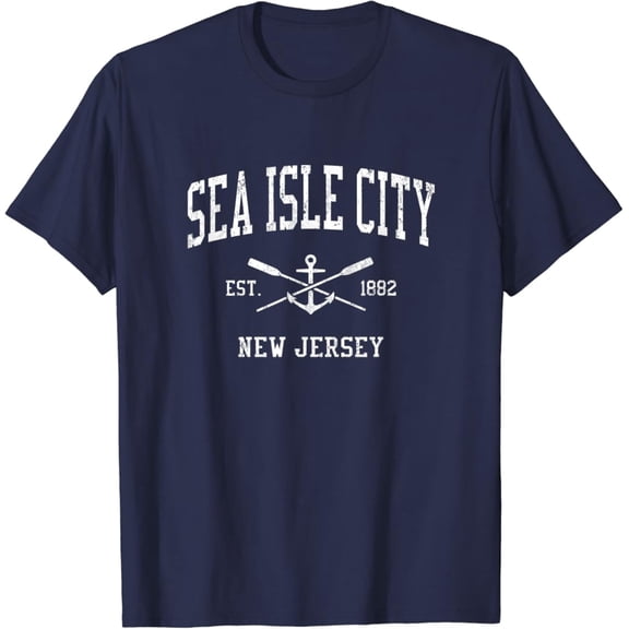 Simple Fit Sea Isle City Nj Vintage Crossed Oars & Boat Anchor Sports T-Shirt All Size S-5XL
