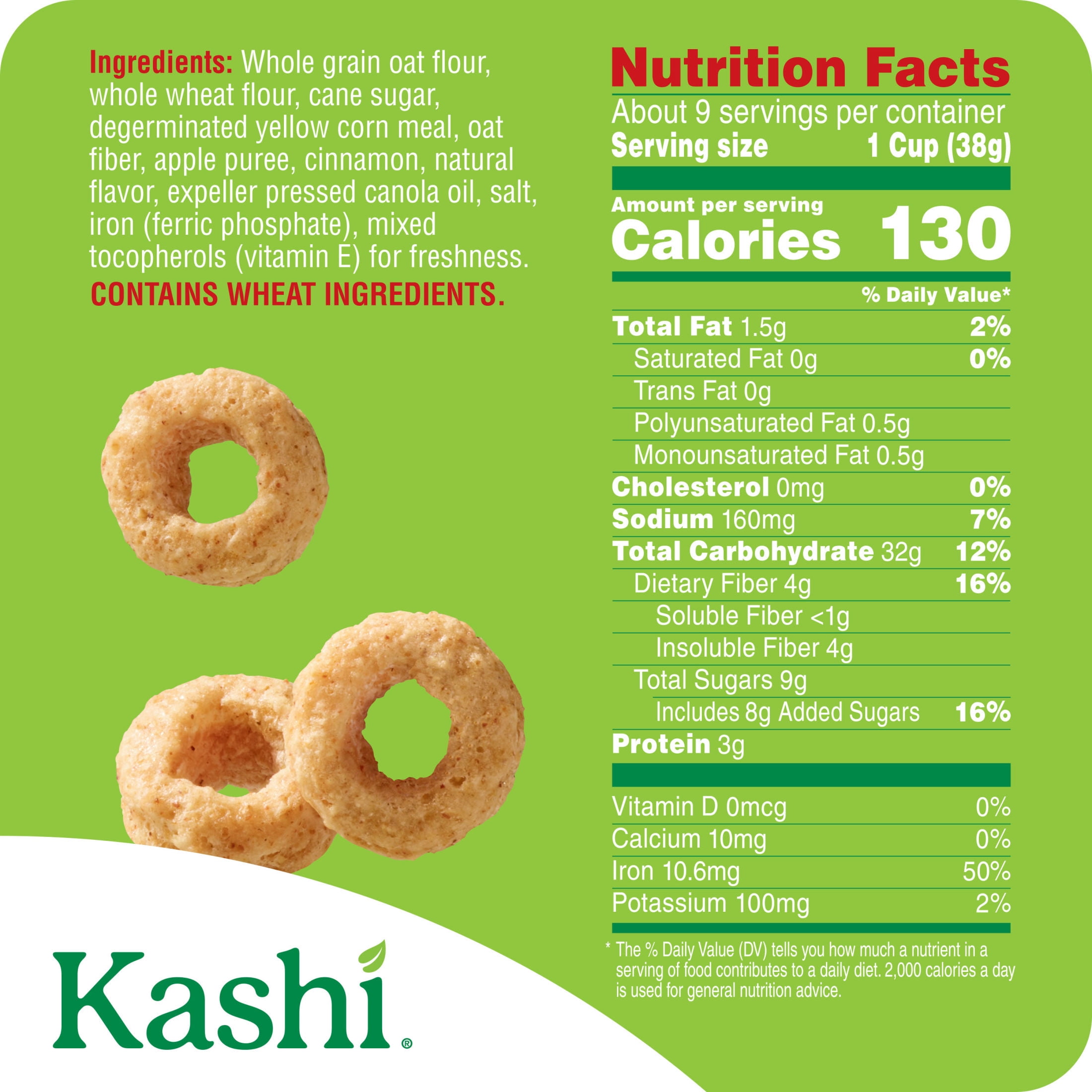 Kashi Apple Cinnamon Loops Breakfast Cereal, Whole Grain, 12.7 oz