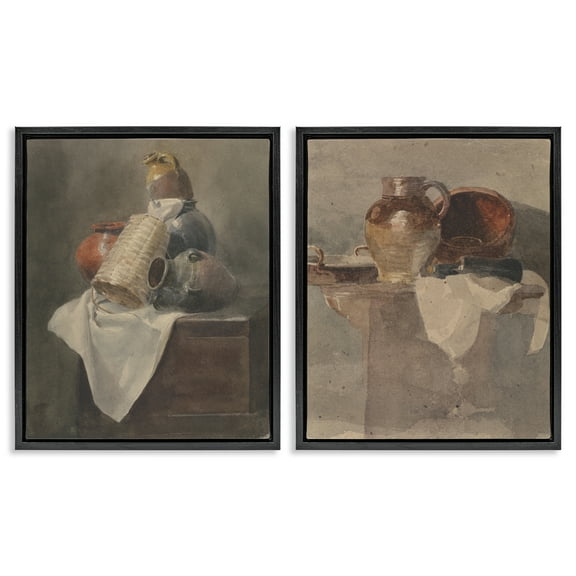 Stupell Industries Vintage Sundries Still Lifes Food & Beverage Painting Black Floater Framed Canvas Art Print Wall Art, 17 x 21, Set of 2