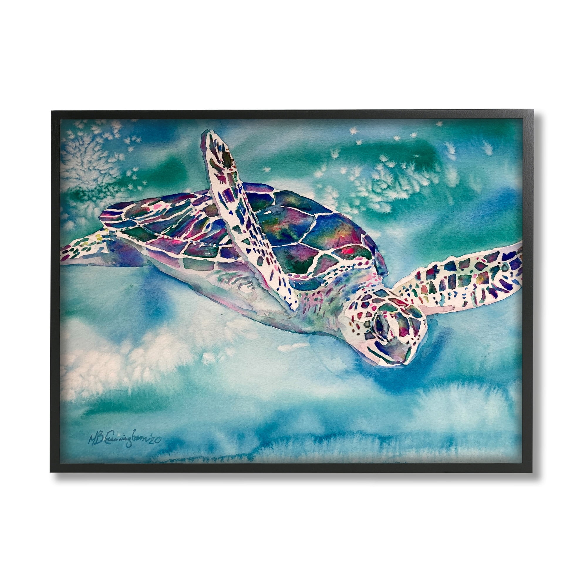 Stupell Industries Sea Turtle Swimming Ocean Water Reptile Watercolor , 30 x 24, Design by MB Cunningham