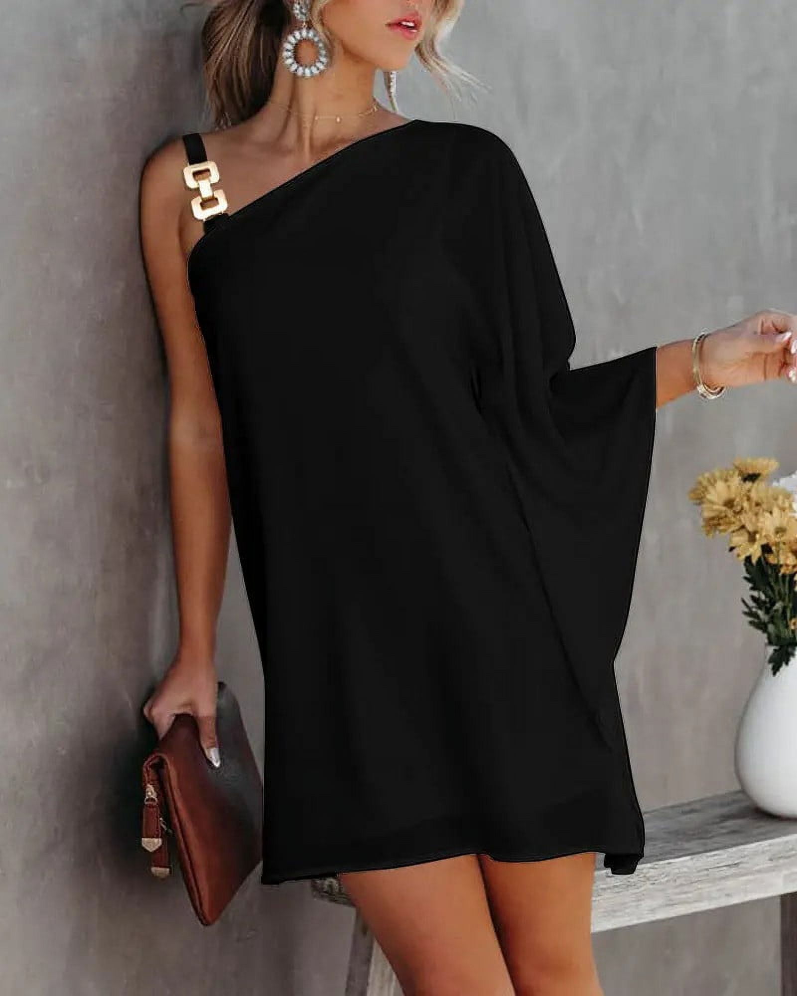 【PORTERNA】Boat shoulder short one piece Women's Kaftan One Shoulder Mini Dresses Sexy Boat Neck