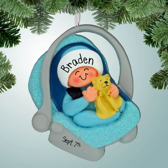 Baby in Carrier - Boy - Personalized Ornament - Baby's First Christmas - 1st Xmas - Perfect Stocking Stuffer - Great Gift Ideas