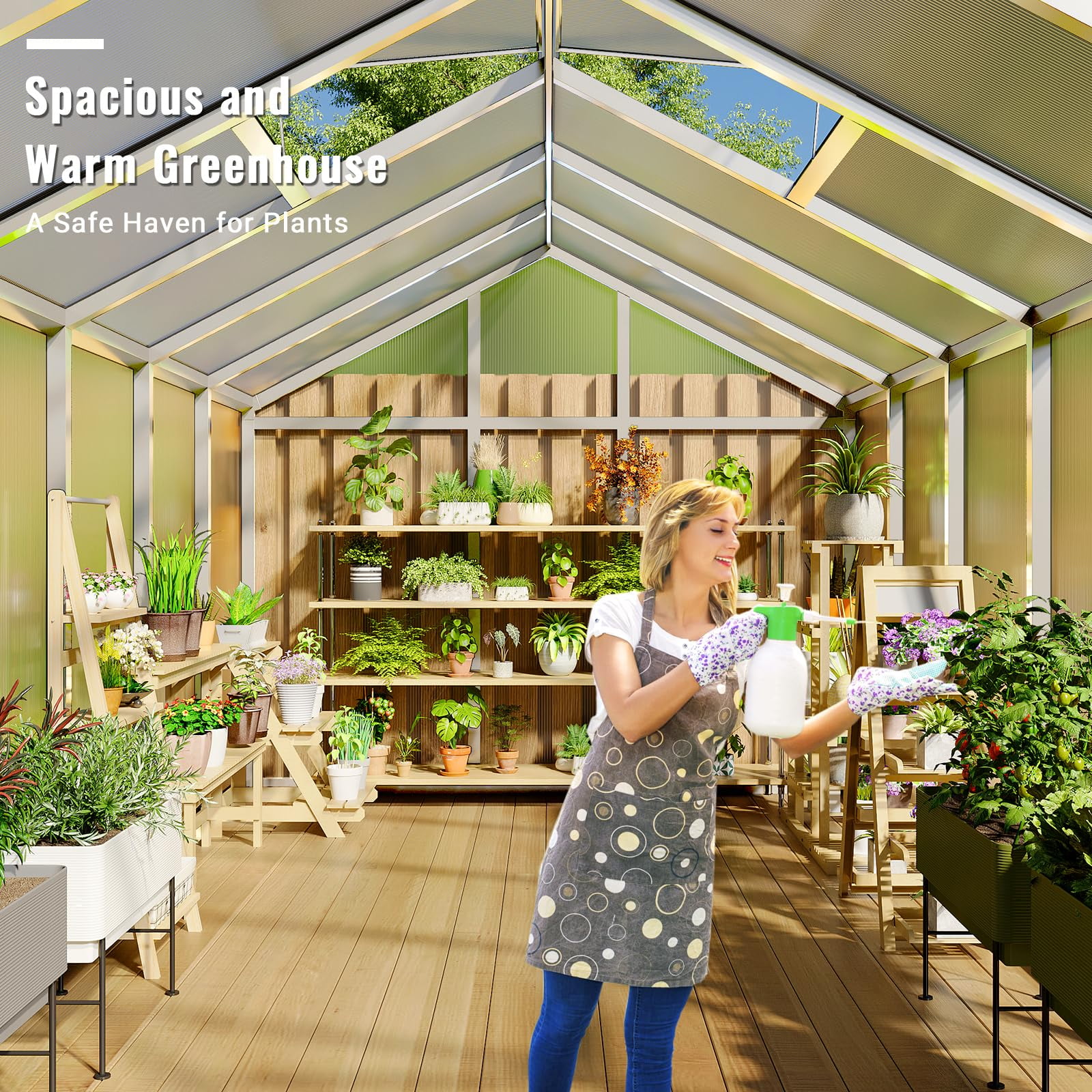 Greenhouse, 8x12 ft Greenhouse for Outdoors, Walk-in Green House with Ground Nails and Vent Windows, Sliding Lockable Door, Polycarbonate Green House for Outside Garden Backyard, Quick Setup, Silver
