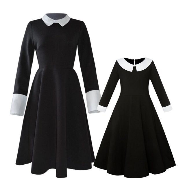 Vestido de Cosplay de Wednesday Addams para niñas, niños, mujeres adultas, disfraces a juego de la familia Wednesday, ropa gótica negra, fiesta de Halloween para adultos (M) Gao Jinjia LED