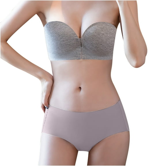 JSGEK able Breathable Bra Underwear Set Wirefree Strapless Bralette Demie Cup without Steel Ring Backless Bandeau Tube Top Bra and Unerwear Pants Sets Soft Regular Fit Sexy Gray M Bra for Ladies