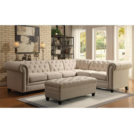 Simple Relax 1perfectchoice Roy Elegant On Tufted Sectional Sofa Simple Relax 1perfectchoice Roy Elegant On Tufted Sectional Sofa Rolled Arm Nailhead Oatmeal Ottoman