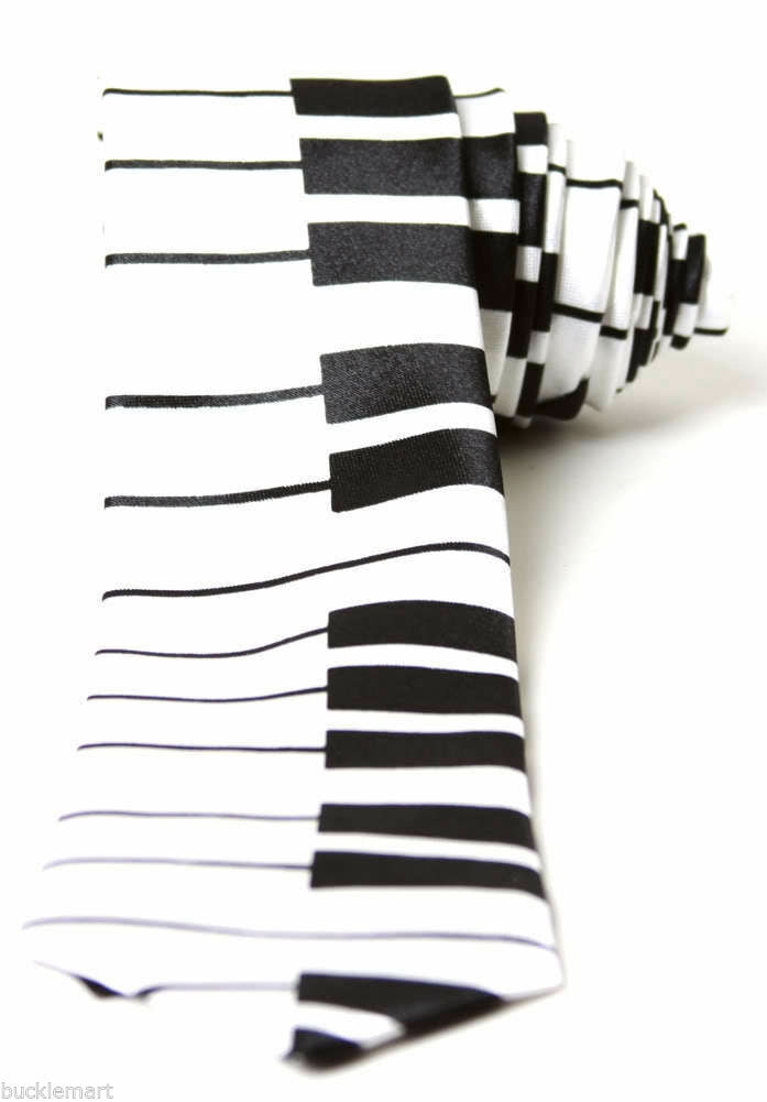 Mens Piano Black White 2" Skinny Neck Tie Black Piano Keys Suspender Set SDNT081