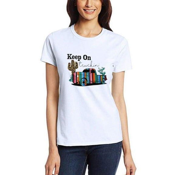XCHQRTI Keep On Truckin Tee Shirt Women Cactus Shirts White Trucker Tee
