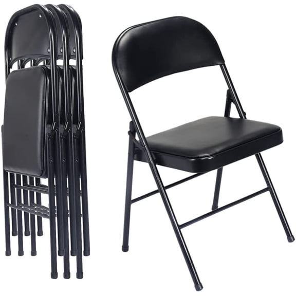 4 Pack Black Folding Chairs with Padded Seats for Outdoor & Indoor, Portable Stackable Commercial Seat with Steel Frame for Events Office Wedding Party, 330lbs Capacity