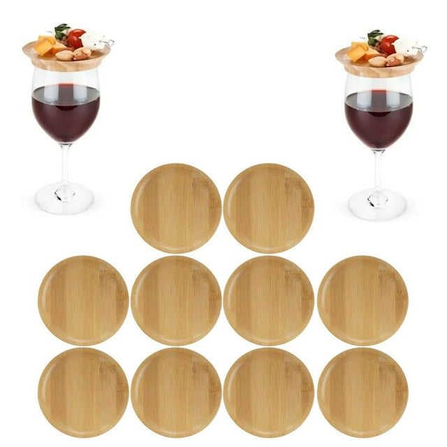 Wine Glass Topper | Wooden Food Tray for Snacks | 4/10-Piece Set | Natural Finish | Wine Tasting Accessory for Entertaining