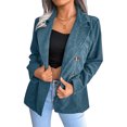 thumbnail image 2 of Chaquetas de traje estilo casual informal de manga larga con bolsillo de color sólido para mujer, chaqueta de oficina de trabajo, chaqueta con botones de solapa,blazer moda（Azul， XL), 2 of 5