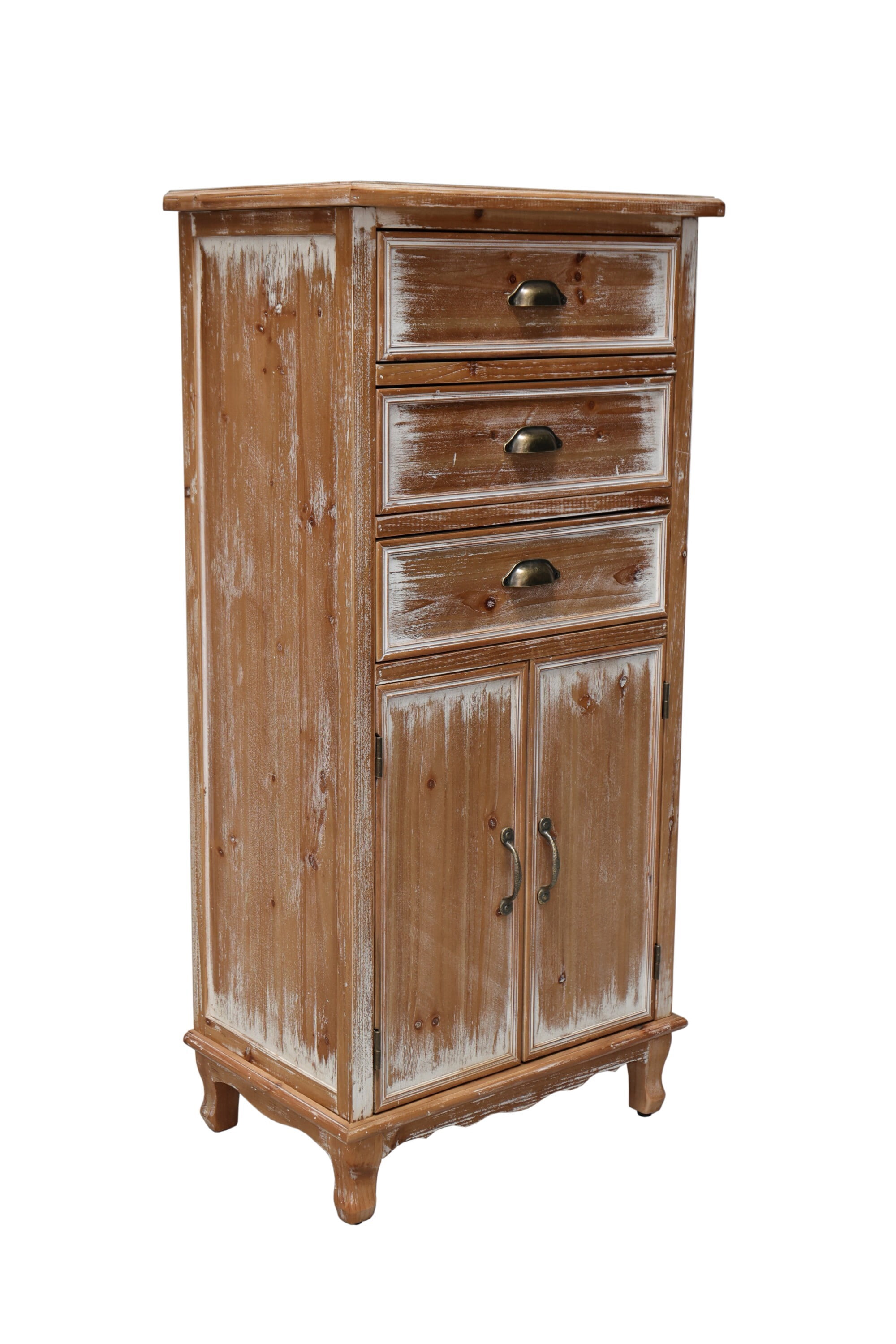 AENKYO 51" Rustic Wood Storage Cabinet with 3 Drawers, Tall Farmhouse Accent Chest for Small Spaces, Natural Wood