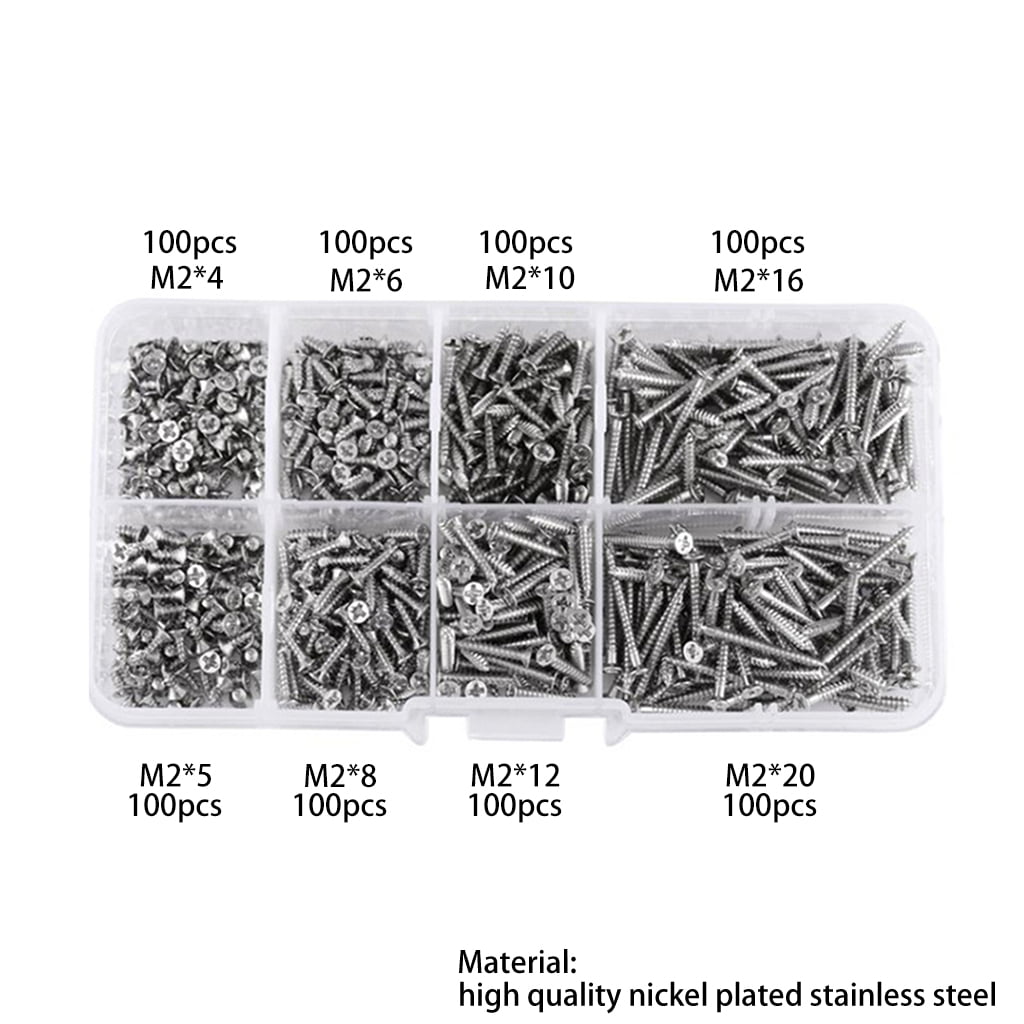 Wood Screw Assortment Kit M2 Stainless Steel Self Tapping Lock Nut Nail Screw 