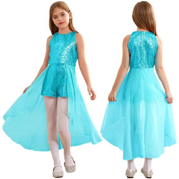 renvena Kids Girls Junior Bridesmaid Chiffon Wedding Birthday Party Long Gown Dress 6-16 Light Blue 10