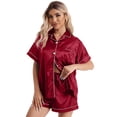 thumbnail image 2 of Fjuchai Silk Pajamas Pjs for Womens Short Sleeve Sleepwear Soft Satin Button Down Loungewear 2 Piece Lounge Shorts Set S-XL, 2 of 9