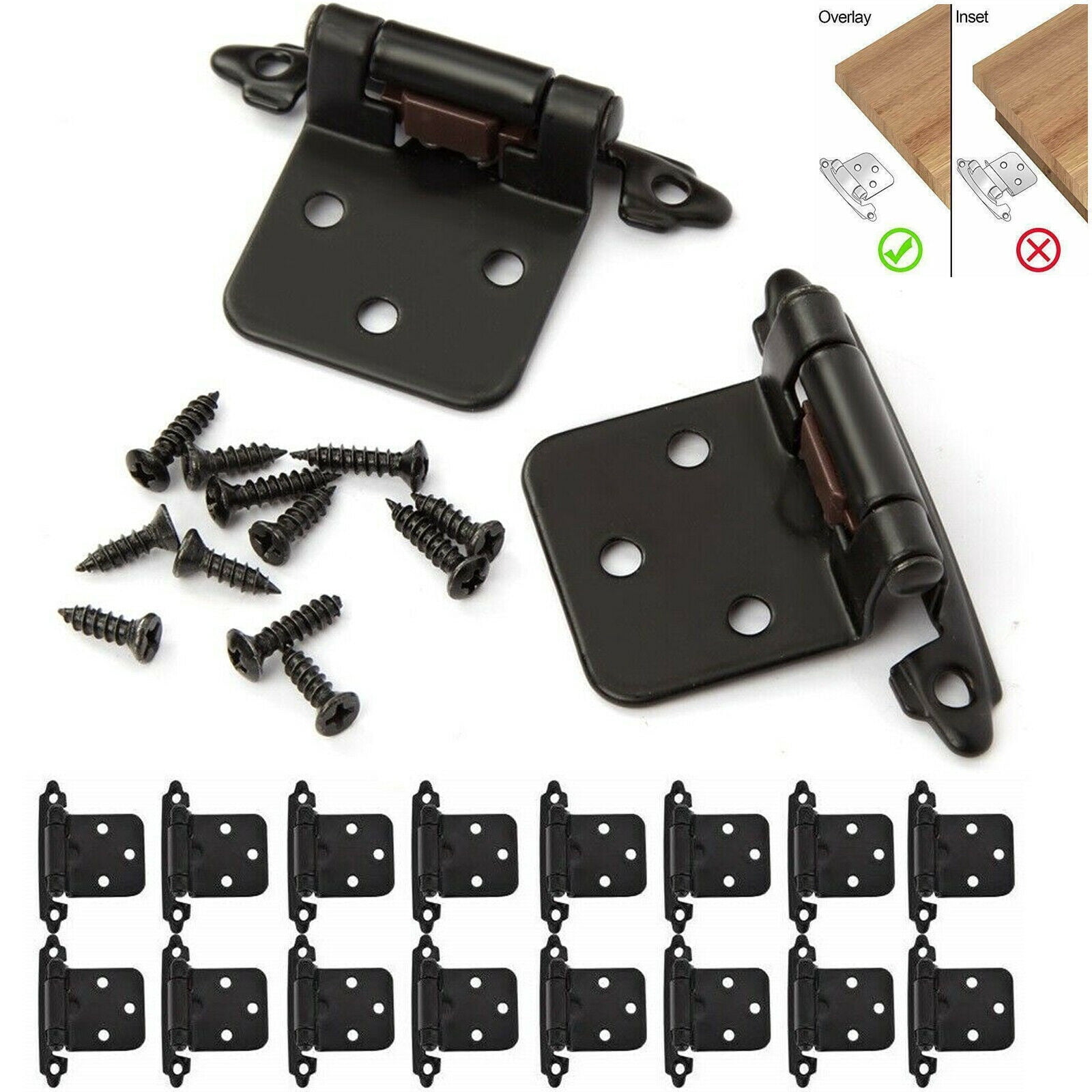 40 Pcs Matte Black Cabinet Hinges Overlay Self Closing for Kitchen Cabinet Door