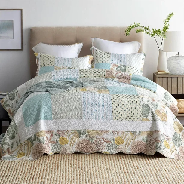 Colcha de retazos de algodón de 3 piezas en la cama, funda de cama Stitch, juego completo de colchas dobles y cobertores, mantas de cama, colchón