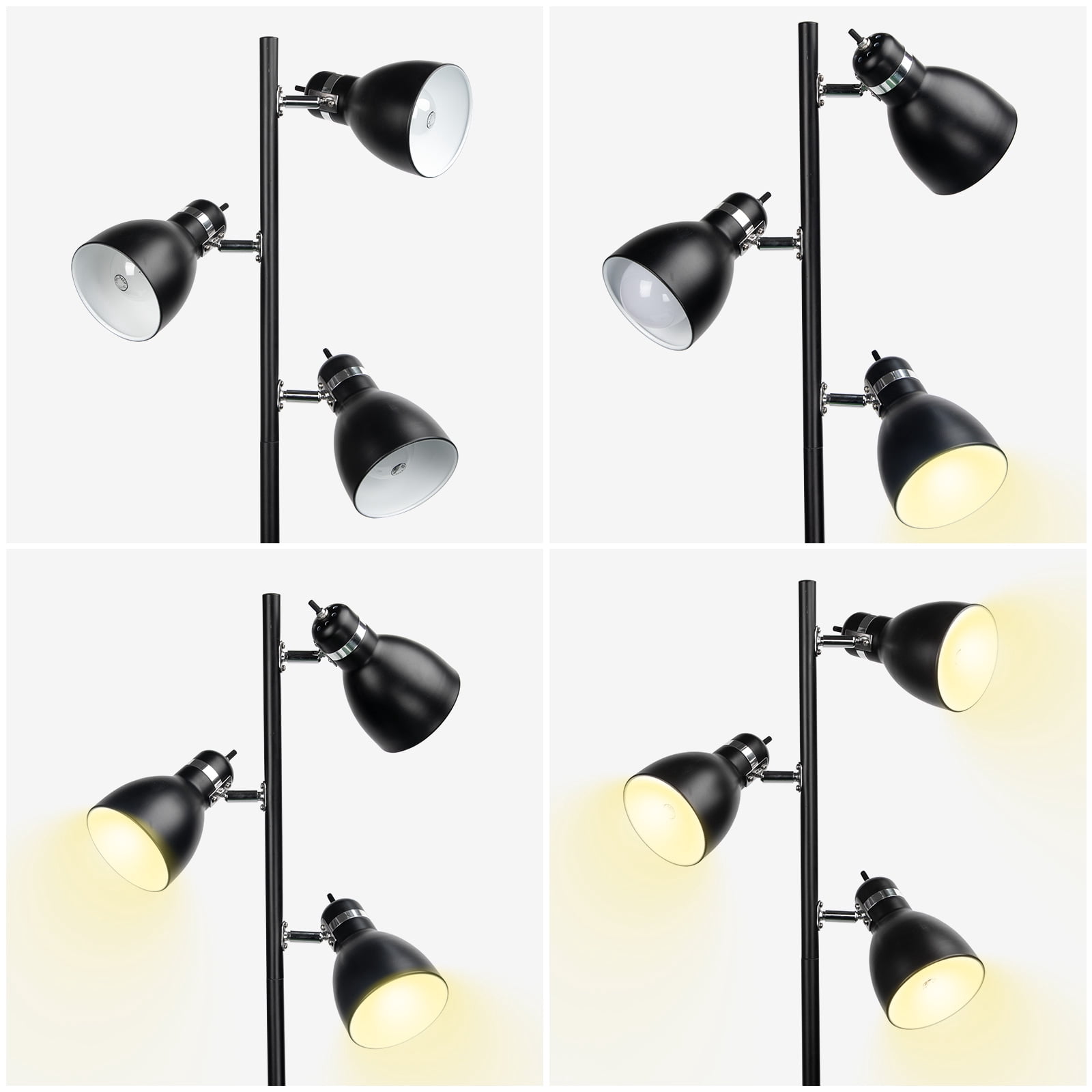 65" Black Metal Tree Floor Lamp Modern Standing Tall Pole with 3 Adjustable Rotating Lights Floor for Living Room Bedroom Offic(not include bulb)