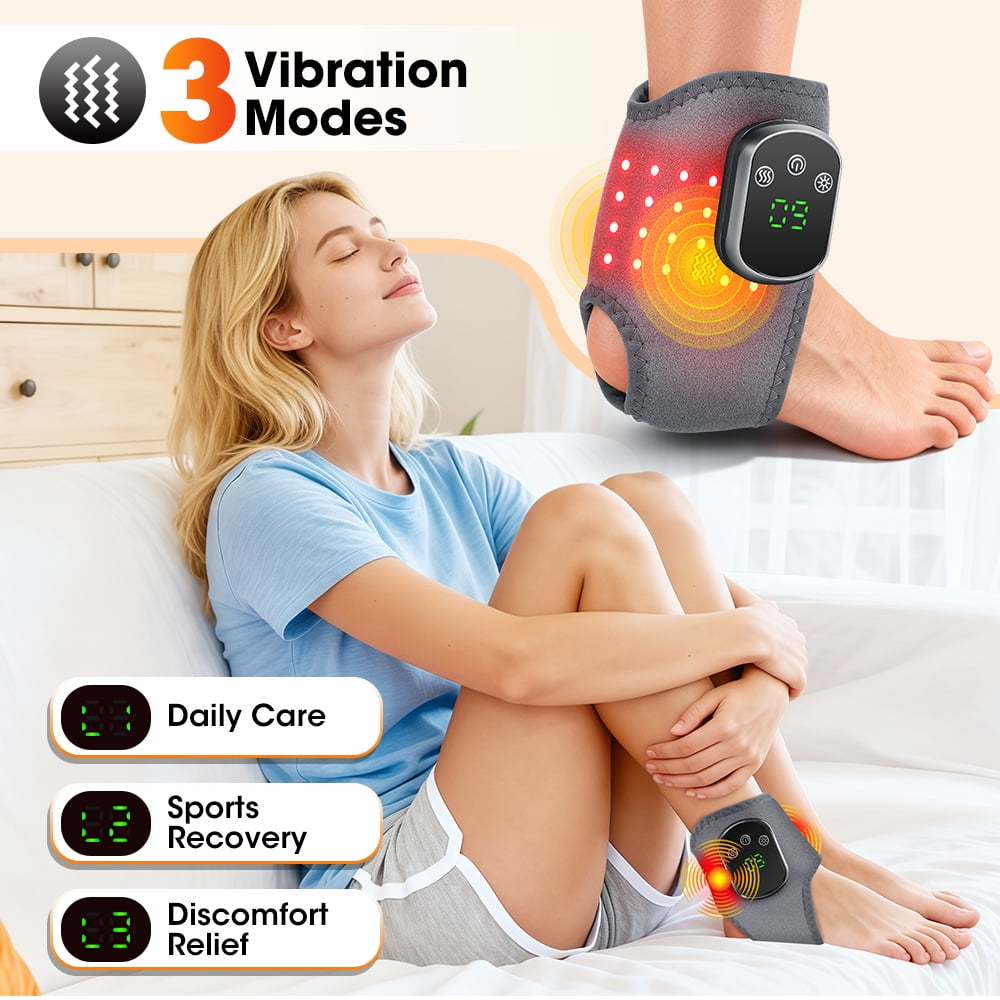 Cordless Ankle Heating Pad with Massage,Portable Heated Wrap Rechargeable Ankle Massager,5 Heat Levels & 3 Vibration Modes,USB Wearable Heated Ankle Brace Support for Foot Care,Home & Travel Use