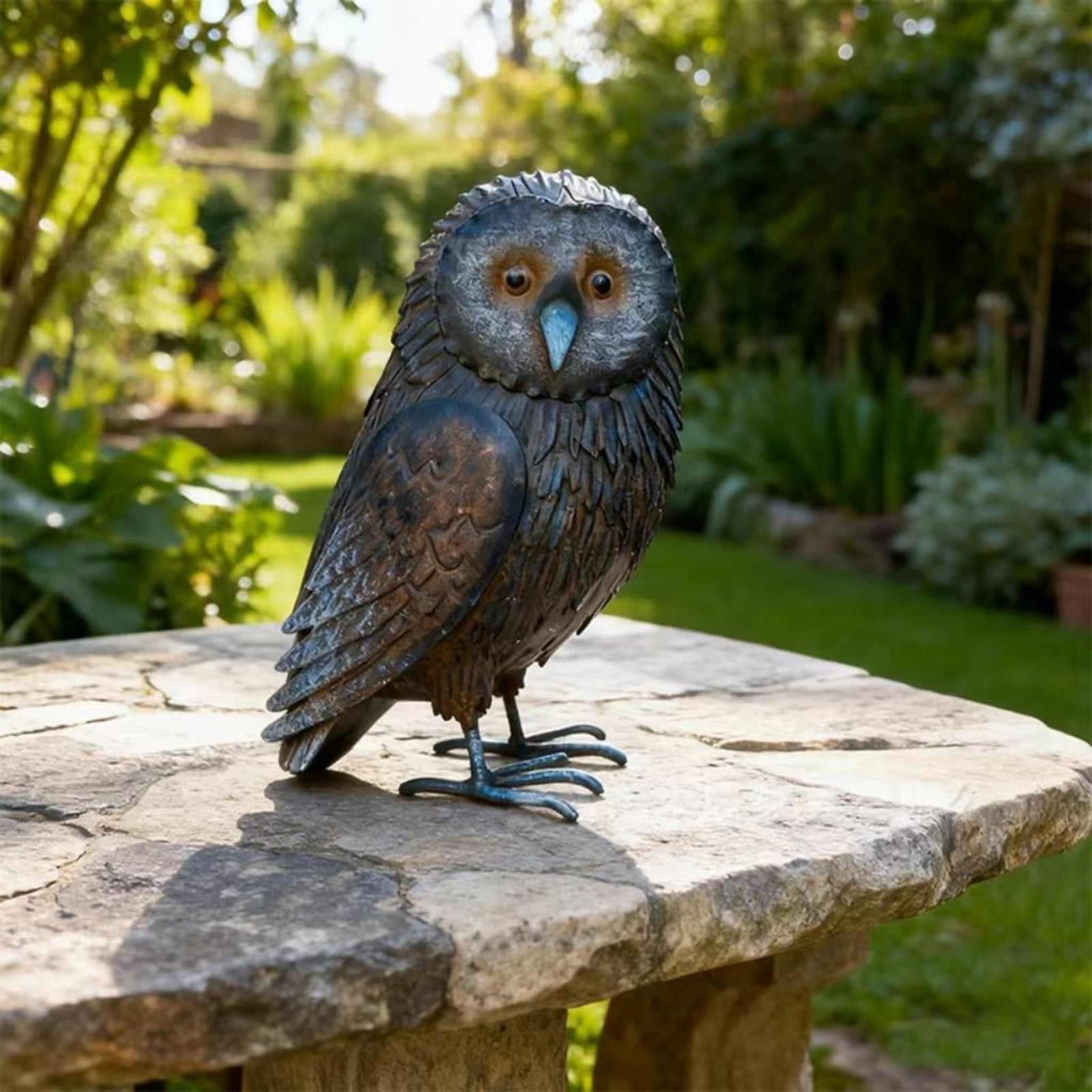 Metal Owl Garden Statue Outdoor Decorative Sculpture Iron Art Animal Figurine for Patio Lawn Yard Home Porch Decor Weather Resistant Craft