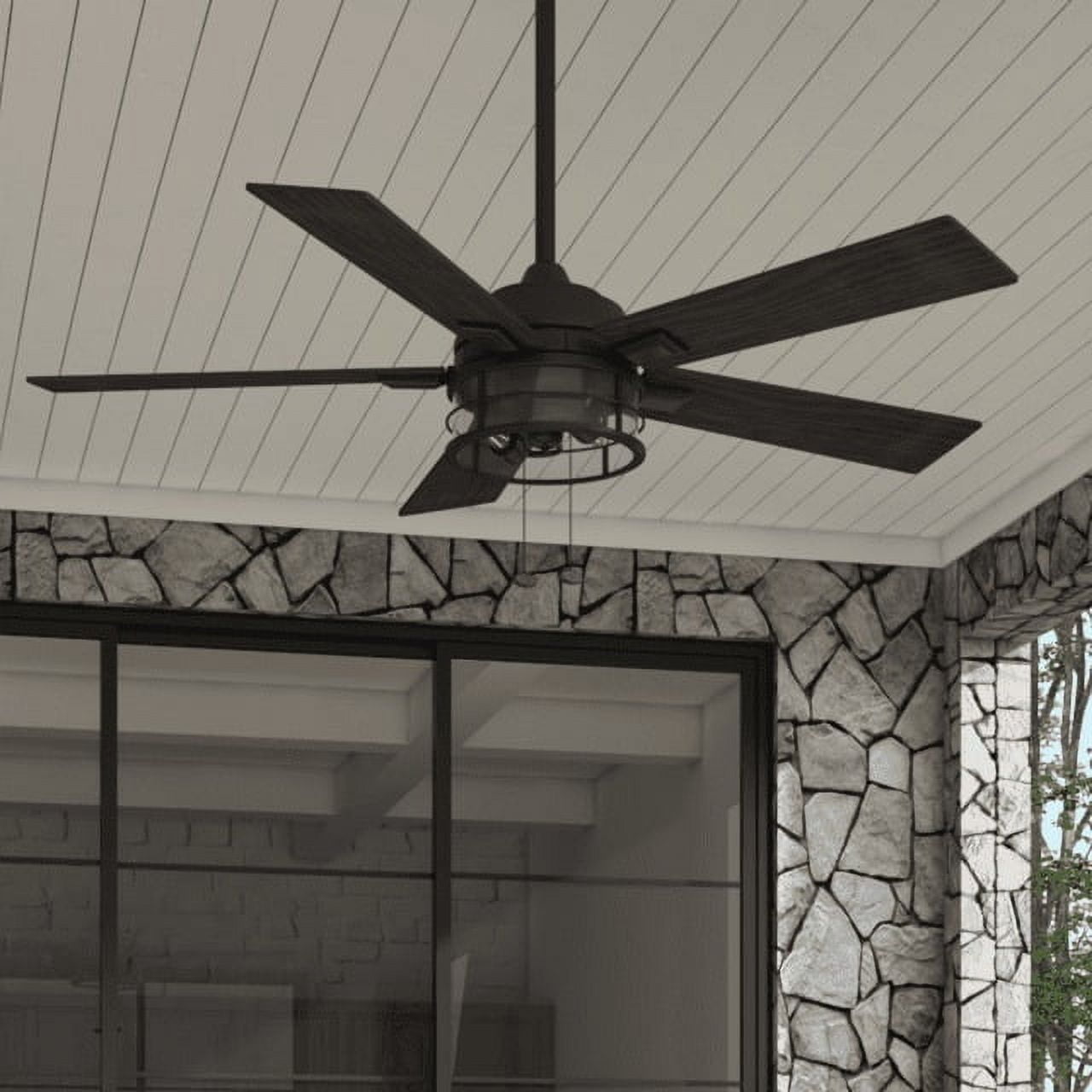 Better Homes & Gardens 52" Black Industrial Indoor/Outdoor Ceiling Fan with Light, Pull Chain Control & Reverse Airflow