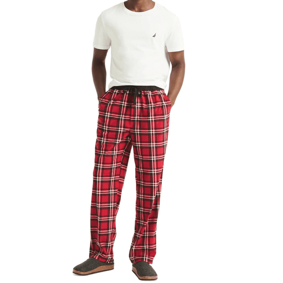 Nautica Men’s Classic Fit Plaid Fleece Pajama Pants – Size Small, Naut Red