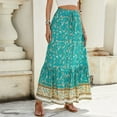 thumbnail image 5 of Women Boho Vintage Floral Print Long Skirt Summer Tiered Maxi Skirt Green L, 5 of 8
