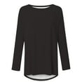 thumbnail image 4 of QUNYINEY Solid Shirts for Women Trendy Casual Crew Neck Long Sleeve Black Tops Drop Shoulder Loose Pullover T-Shirts, 4 of 5