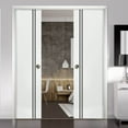 thumbnail image 3 of Sliding French Double Pocket Doors 64 x 96 inches | Planum 0016 White Silk with Frosted Glass | Kit Trims Rail Hardware | Solid Wood Interior Bedroom Sturdy Doors, 3 of 6
