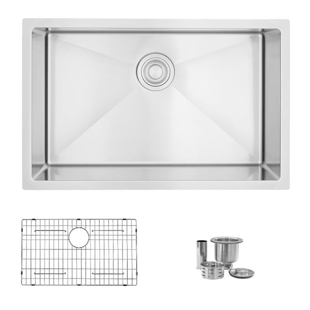 Évier de Cuisine Élégant à Double Montage 28 Pouces en Acier Inoxydable à Bol Unique avec Grille et Passoire S-306TG