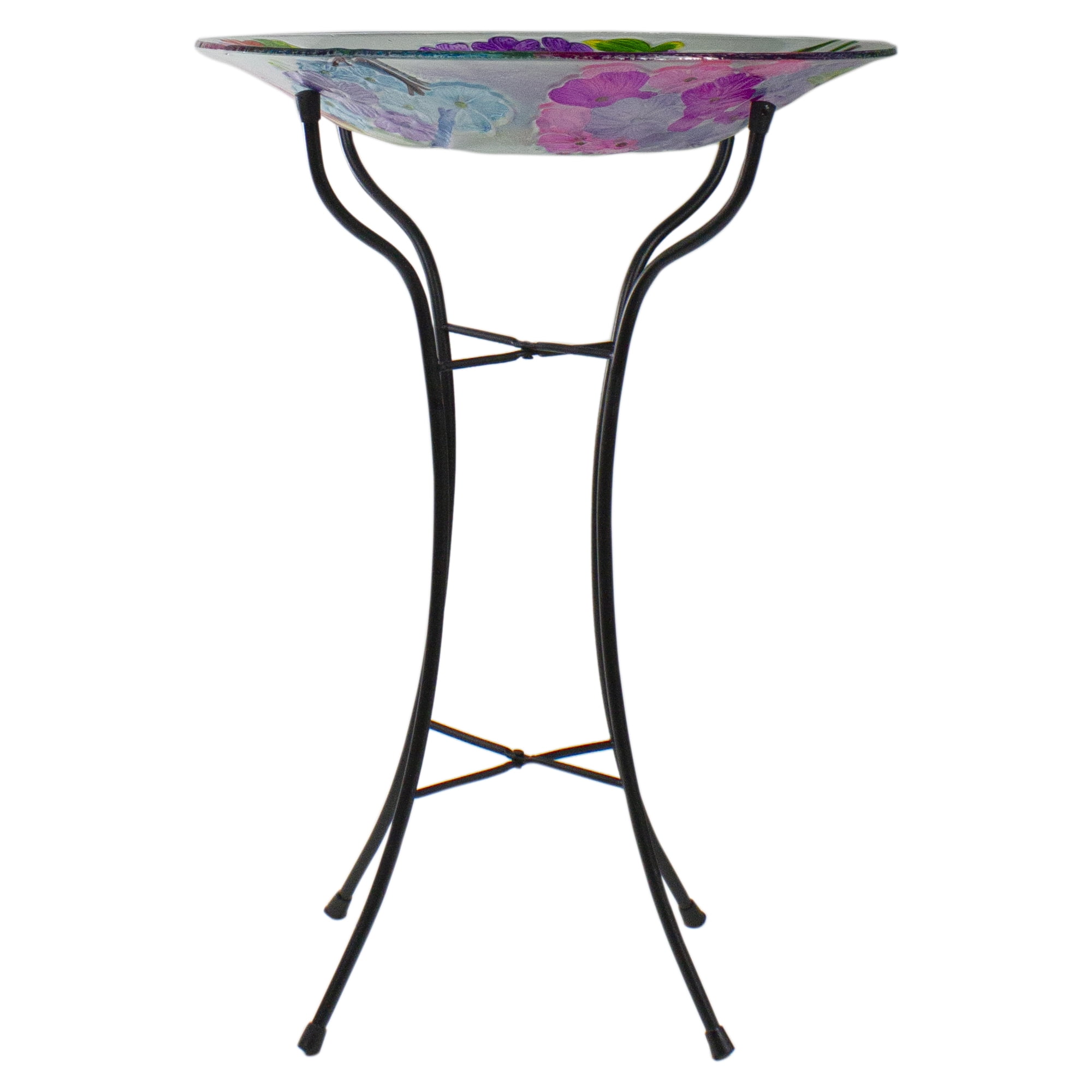 Northlight 18” Pink and Purple Dragonflies Hand Painted Glass Outdoor Patio Birdbath