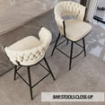 thumbnail image 4 of IVV Modern Bar Stools Set of 2, 360° Swivel Linen Upholstered Counter Chairs with Woven Back and Footrest, for Kitchen Island, Cafe, Pub (White), 4 of 9