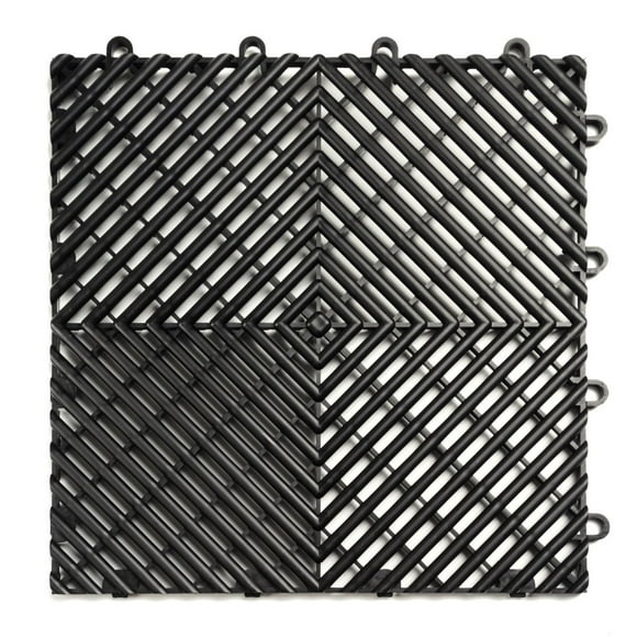 RaceDeck Free-Flow Tuile de Sol de Garage Modulaire en Plastique Copolymère Durable à Design Auto-Drainant à Nervures Ouvertes (Lot de 24), Noir