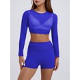thumbnail image 3 of Cenuakty Women’s 2 Piece Outfits Long Sleeve Sheer Mesh Crop Tops + Biker Shorts Set Beachwear, 3 of 9