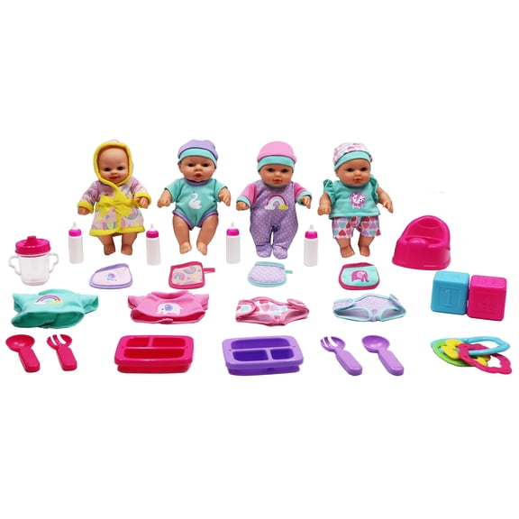 Dream Collection: All Occasions Baby Set - Pastel - 4 Lifelike 7" Baby Doll Friends, Mix & Match Clothing, Feeding Accessories, Bath Toys, Kids Age 2 