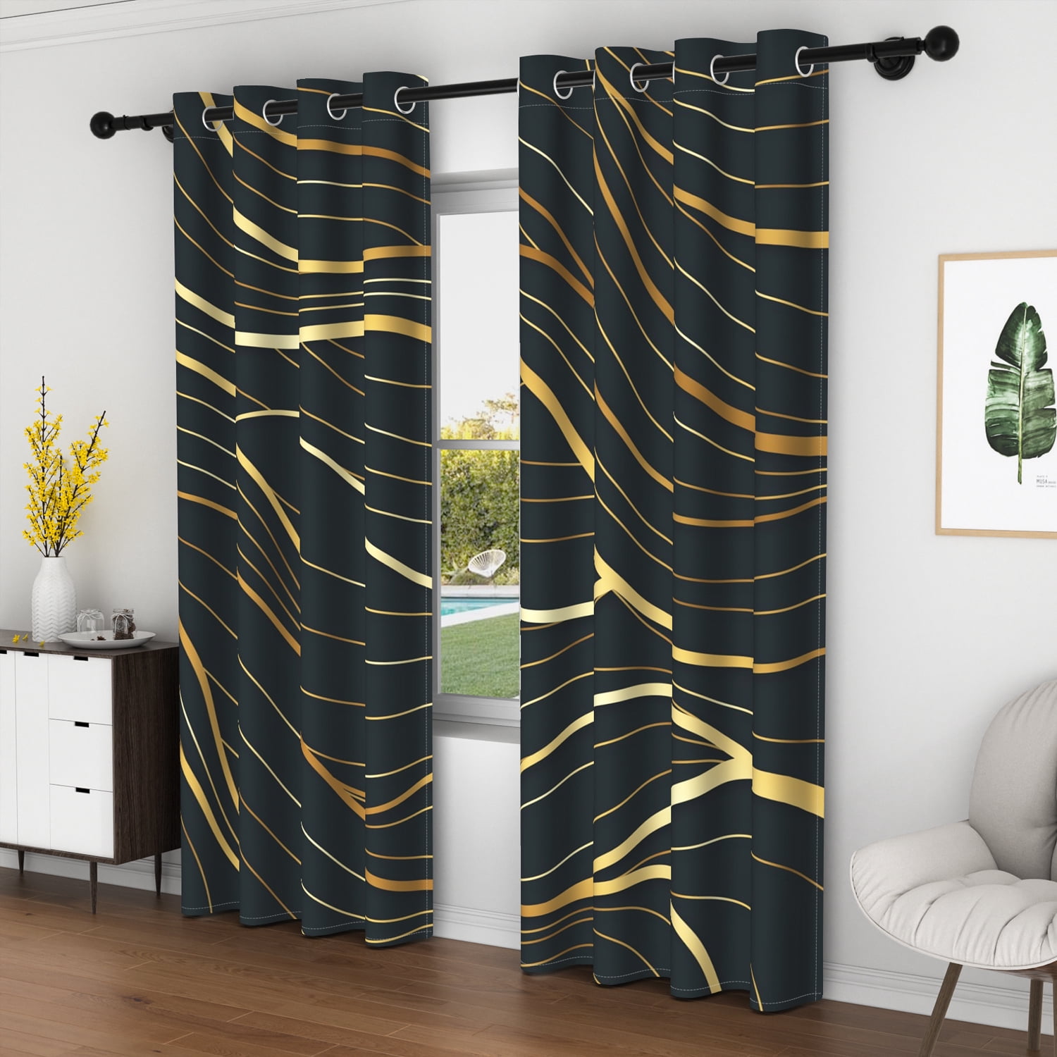 Lfeey Opaque Blackout Curtains for Bedroom, Top Grommet Room Darkening, 84 Inches Long, 2 Pieces