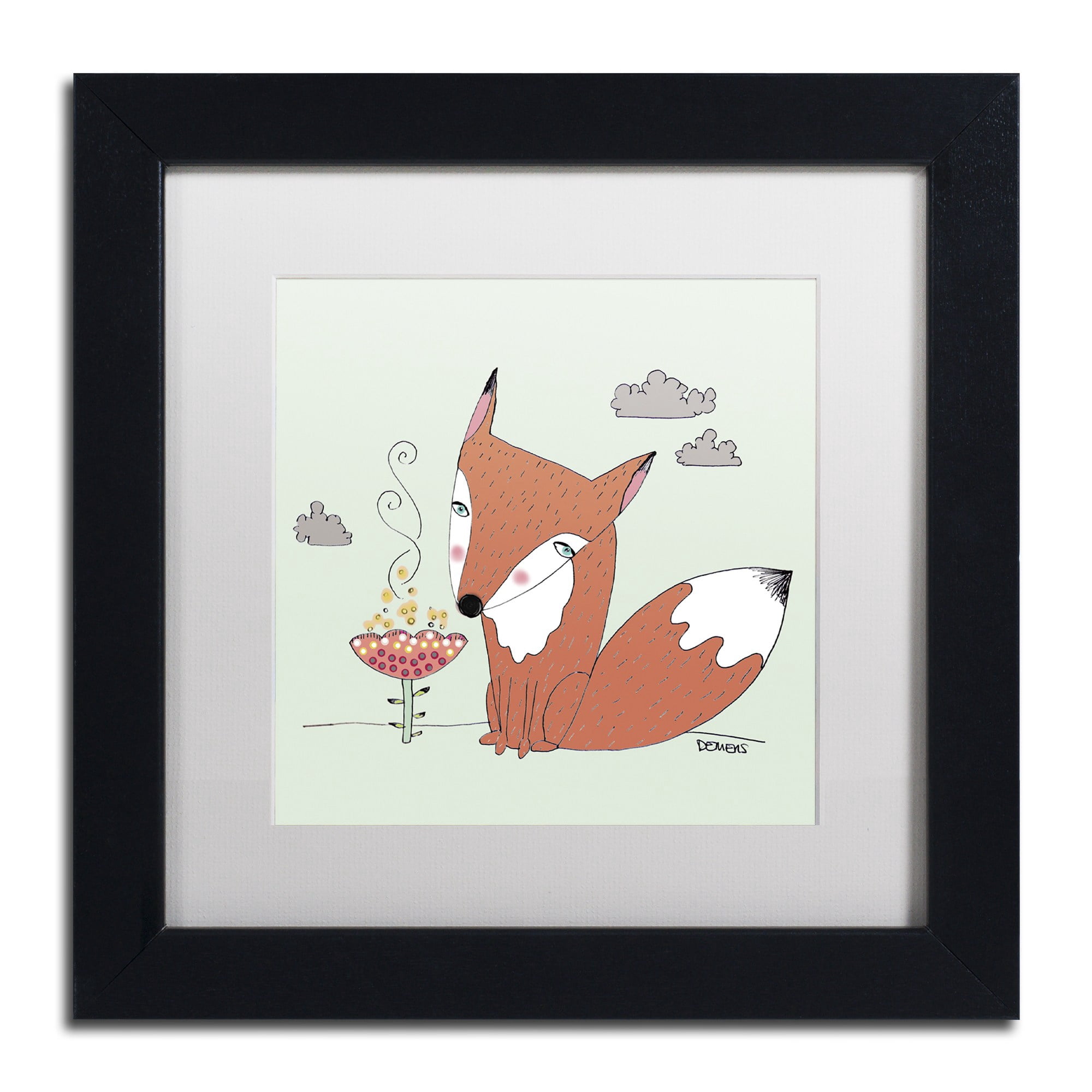 Trademark Fine Art "Un Renard Dans La Cours" Canvas Art by Sylvie Demers, White Matte, Black Frame