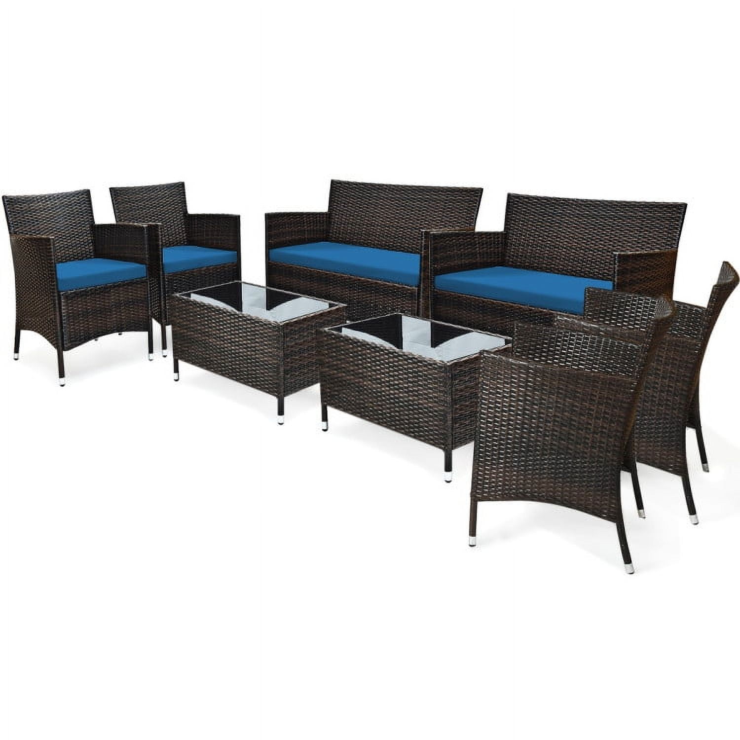 Aimee Lii 4 Pieces Patio Cushioned Wicker Conversation Set, Outdoor Sectional Set with with Glass Coffee Table, Peacock Blue